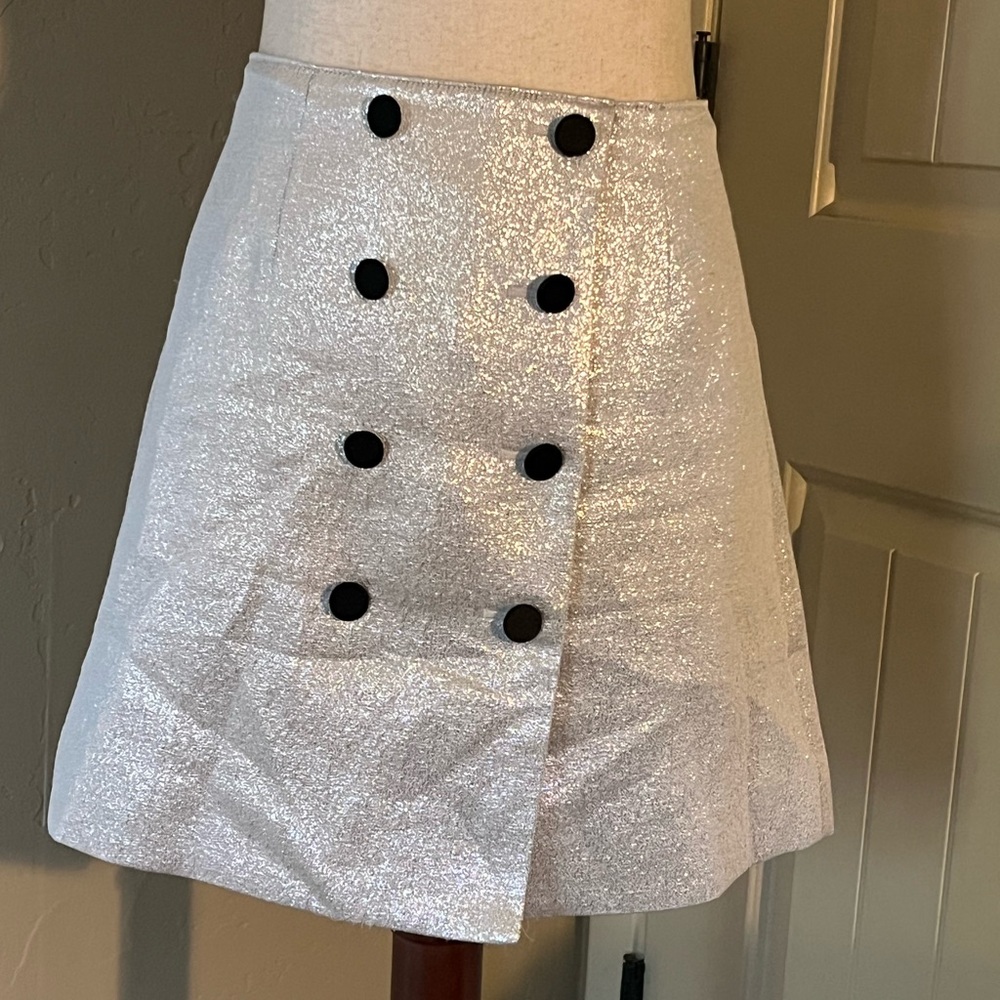 J. Crew Silver Mini Skirt with black buttons - Size 8 - Picture 6 of 6
